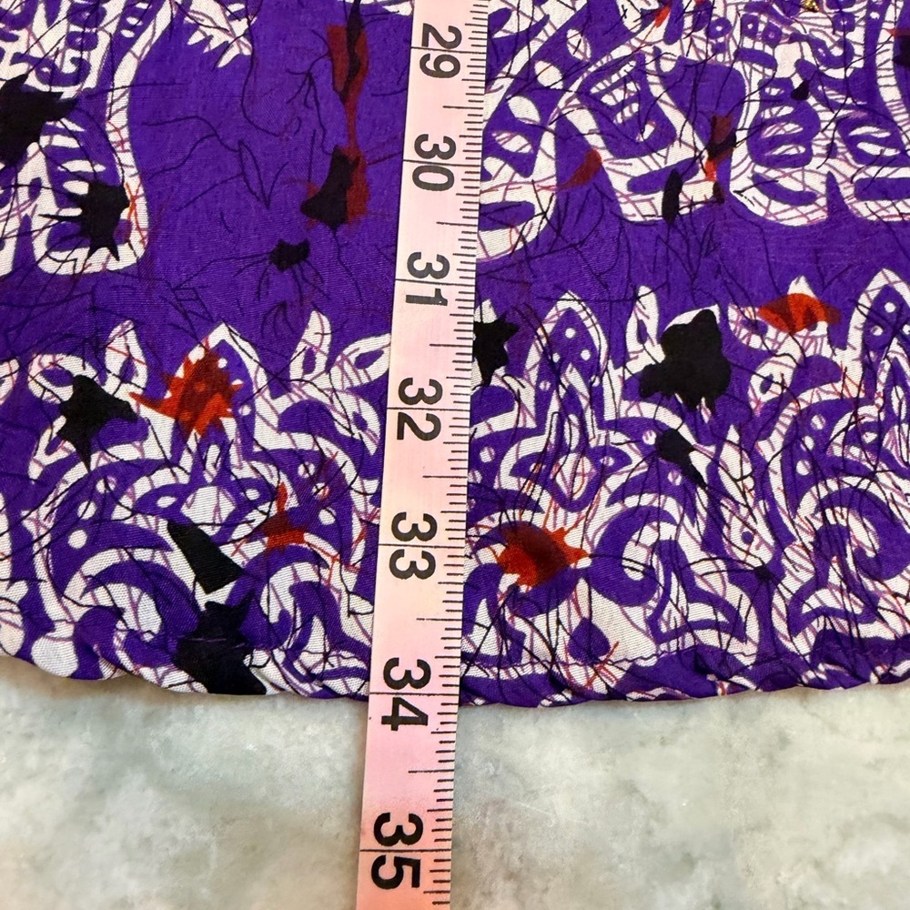 Purple Boho Tunic Dress OSFM Elephant Print Drawstring Waist - Picture 6 of 7